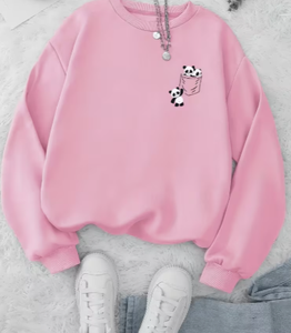 เสื้อสเวตเชิ้ตแขนยาวคอกลมปักลายการ์ตูนแพนด้าสำหรับผู้หญิง สีชมพู ยี่ห้อ Hardihood International ผลิตจากผ้าฝ้ายผสมแบบสบายๆ - Product Image 1