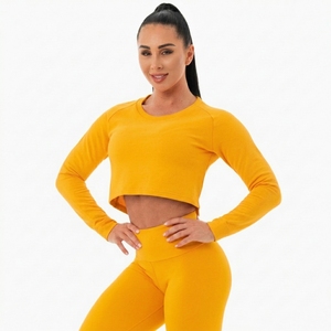Haut de sport respirant pour femme en jersey polyester/coton, coupe courte, manches longues, extensible et doux, idéal pour l'entraînement et le fitness - Product Image 3