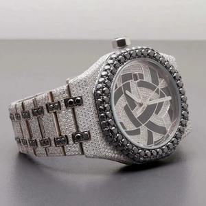 Reloj de Cuarzo Analógico Cuadrado de Acero Inoxidable de Lujo, 41 mm, Cristal de Zafiro, Bisel con Diamantes, Esfera Negra con Moissanita, Cierre de Hebilla Unisex - Product Image 3
