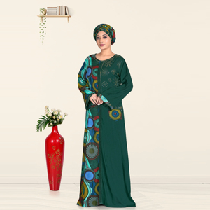 Abaya Kaftan en Rayonne pour Femmes Musulmanes avec Broderie Diamantée, Panneau Imprimé Contrastant, Manches Longues, Style Modeste Dubaï, Robe Maxi Islamique - Product Image 5