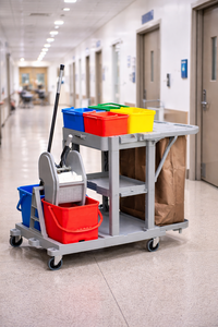 3-<b>Shelf</b> 4-Wheel Heavy Duty <b>Plastic</b> Housekeeping Cart with 150 lb Capacity - Product Image 4