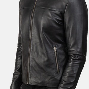 Men's Genuine <b>Leather</b> Slim Vintage Motorcycle <b>Jacket</b> with Stand Collar-<b>Winter</b> Warm-Up High Quality Eco-Friendly - Product Image 5
