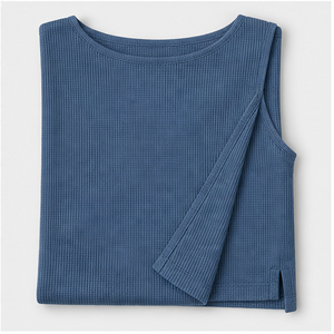 <b>Womens</b> Denim Blue Boat Neck <b>Sleeveless</b> Slim Longline T <b>Shirt</b> WTS-0017 - Product Image 5