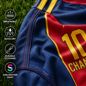 ผู้ผลิตเสื้อฟุตบอลแบบ OEM ตามสั่ง ไซส์ใหญ่ แห้งเร็ว ระบายอากาศได้ดี ผ้าโพลีเอสเตอร์ 100% พิมพ์ลายชื่อผู้เล่นด้านหน้า - Product Image 3