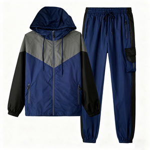 Unisex Plus Size Autumn 100% Cotton Hooded Windbreaker Tracksuit Set Colorblock Design Elastic Waist Two-Piece Sportswear - Product Image 2