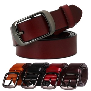 Genuine Leather <b>Belt</b> Men Formal <b>Red</b> Cow Hide Pin Buckle Silver Rectangular Durable Solid Color Style - Product Image 4