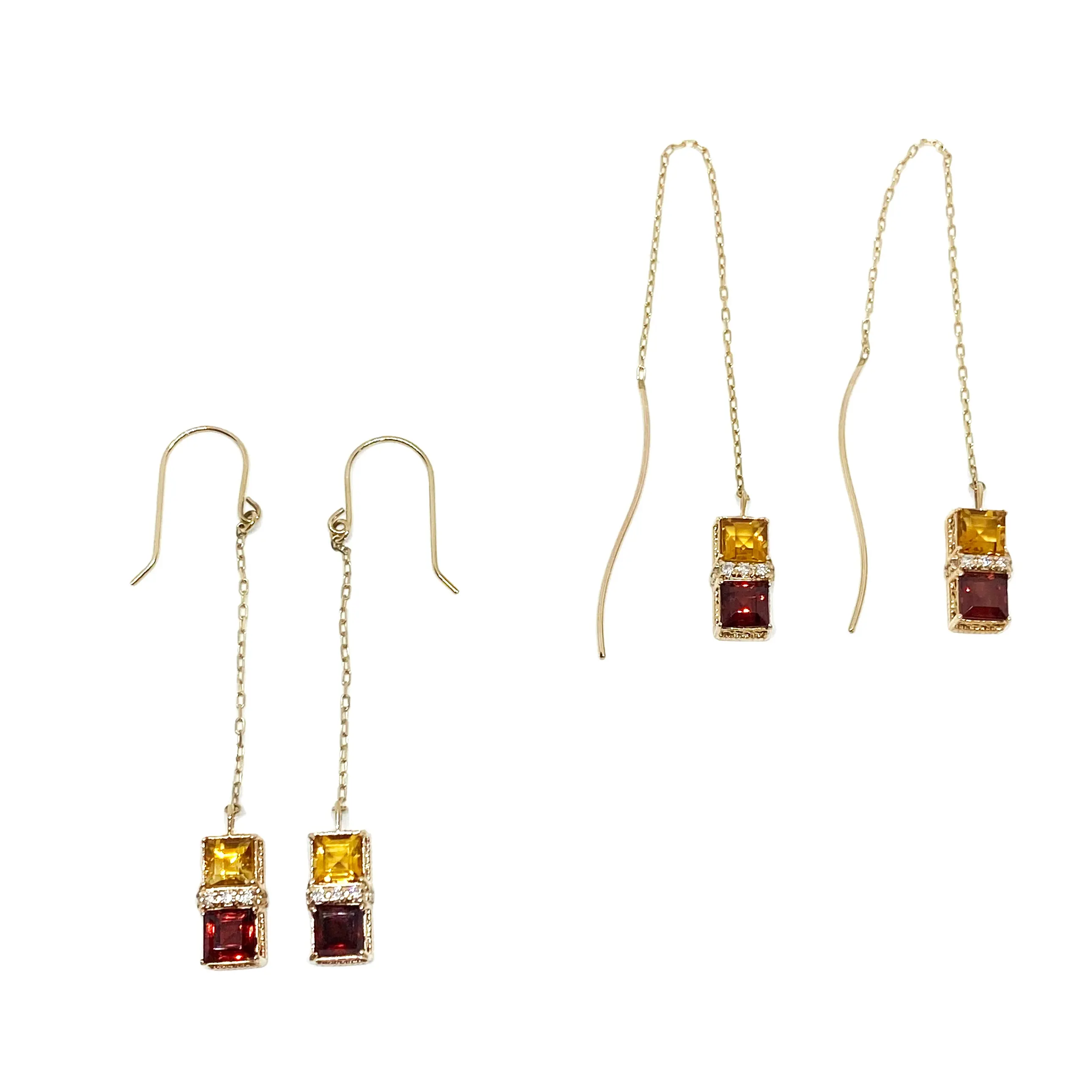 professional sell well fashion luxury jewelry set japan earrings diamond garnet citrin k10 gold 18k gold earrings