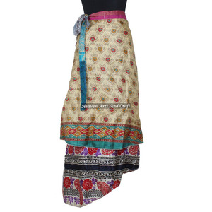 Wholesale Saree Wrap <b>Skirts</b> Indian Wrap <b>Skirts</b> Wholesale Women Wear Vintage Silk Sari <b>Long</b> Length Wrap Around <b>Skirt</b> 2 Layer - Product Image 6