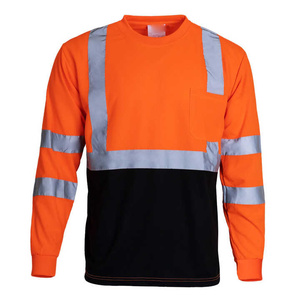 Men's High Visibility Reflective Long Sleeve <b>Work</b> Shirt <b>Black</b> with Yellow and Silver Stripes Polyester Material - Product Image 4