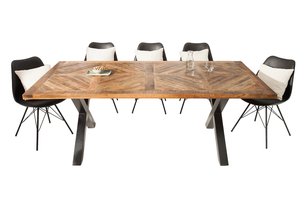 Nouvelle table à manger rectangulaire en bois de manguier massif de style européen avec pieds en métal pliants en X, moderne pour la maison, la cuisine, le bureau, le restaurant - Product Image 4