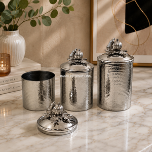 Premium Hammered Effect Stainless Steel Kitchen Storage <b>Canister</b> <b>Set</b> With Decorative Serving Tray Modern Food Containers <b>Set</b> - Product Image 5