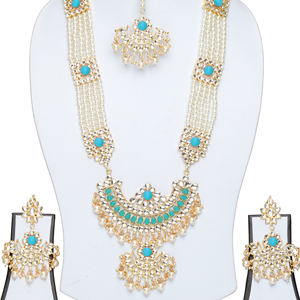 Indian Stylish Layered Pearl Rani Haar Long Kundan Necklace Jewellery Set Wedding Engagement Party Gift Antique Gold Plated - Product Image 2