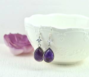 Nikhil Gems NG-033 Amethyst Teardrop Gemstone <b>Earrings</b> Sterling Silver Trendy Third Party Certified Bridesmaids Jewelry Gift for - Product Image 6