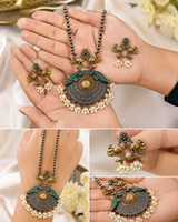 Parure de bijoux de mariée et de fiançailles en argent oxydé plaqué, style bohème, avec collier fleur paon et boucles d'oreilles en zircon poire