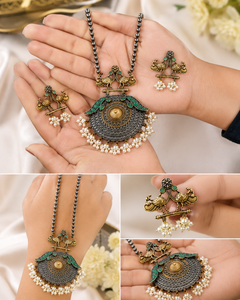 Conjunto de Collar y Pendientes de Plata Oxidada con Diseño de Flor de Bohemia y Pavo Real, Joyería para Novia, Boda, Compromiso, Fiesta, con Circonitas en Forma de Pera - Product Image 6