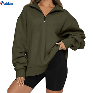 Customizable Style Women's Oversized Solid Color Half-Zip <b>Stand</b> Collar <b>Drop</b>-Shoulder Long Sleeve Sweatshirt Autumn Knitted - Product Image 1