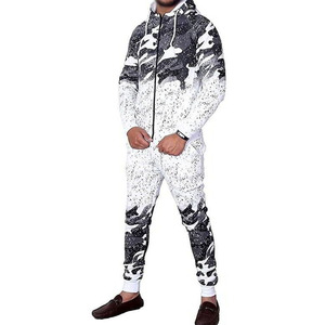 Ensemble de survêtement 2 pièces tendance streetwear pour homme : sweat à capuche zippé et pantalon de jogging en coton, coupe ajustée, patchwork contrastant - Product Image 4