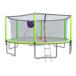 Trampolino Verde da 4,5 m con Canestro da Basket, Gonfiatore e Scala, 6 Nuove Protezioni per Pali di Sicurezza, Giocattoli per Saltare - Product Image 1