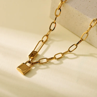 Collier géométrique pour femmes en acier inoxydable 304 avec chaîne en câble plaqué or véritable 18 carats