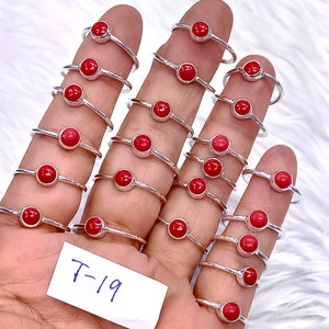 Light Weight Red Coral Gemstone Silver Rings Handmade 925 Stamped Silver Rings Party Wear Rings - Product Image 3