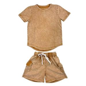 Conjunto de 2 piezas de pantalones cortos y camisa oversize vintage con estampado acid wash para hombre, de poliéster/algodón de alta calidad, casual para otoño y verano. - Product Image 2