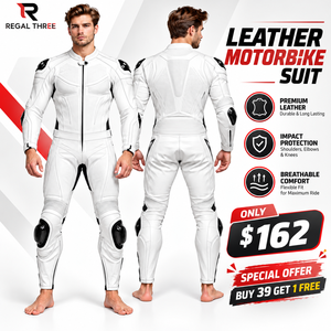 Combinaison de moto en cuir pour homme avec protections, respirante, ensemble complet d'équipement de motard en cuir véritable - Product Image 1