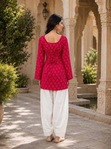 Conjunto de Kurti corto con estampado de espejo y pantalón Dhoti para mujer, ropa informal étnica india, colección de moda coordinada. - Product Image 6