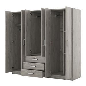 Armadio in Legno Grigio a 6 Ante con Grandi Cassetti per la Camera da Letto - Product Image 4