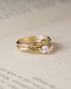 Anillo de Compromiso Lia Juu con Piedra Lunar Natural, Estilo Art Deco, Plata de Ley 925, Chapado en Oro de 14k, Certificado IGI, Anillos de Boda - Product Image 1