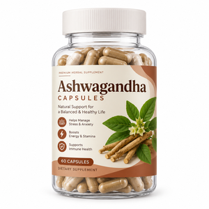 Capsules d'Ashwagandha Premium, 60 unités, capsules d'Ashwagandha à base de plantes pour favoriser l'équilibre quotidien et la relaxation naturellement - Product Image 1