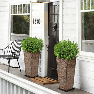 24 Tall Metal Planter –Hand-Hammered Textured <b>Large</b> Bronze Flower <b>Pots</b> Box with Saucer for Outdoor & Indoor Garden Planter - Product Image 4