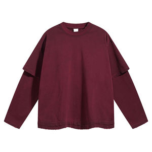 Camiseta de Manga Larga para Hombre, Cuello Redondo, Talla Grande, Color Sólido, Tejido de Punto, Corte Casual, 100% Algodón, Diseño Liso Teñido - Product Image 3