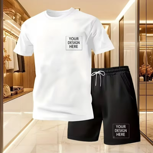 Conjunto de Camiseta y Pantalones Cortos de Jersey 100% Poliéster, Teñido Liso, Manga Corta, para Hombre, Ropa de Dormir Informal de Verano, Secado Rápido, Venta al Por Mayor - Product Image 1