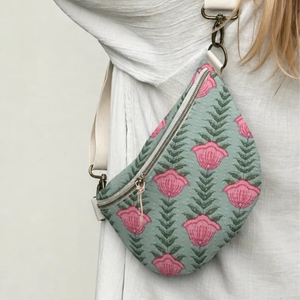 Bolsos de Cintura Acolchados Estilo Boho, Estampados, Verde Rosa, 100% Algodón Ecológico, Multifuncionales, Personalizados para Viaje - Product Image 1