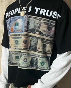 เสื้อยืดแขนยาวทรงโอเวอร์ไซส์ลายวาฟเฟิลสำหรับผู้ชาย พิมพ์ลาย คอตตอนสองชั้น ไหล่ตก - Product Image 5