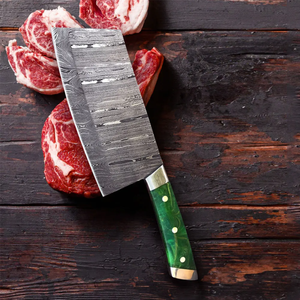 Cuchillo de carnicero LEGACY BLADES de acero damasco de alta calidad, forjado con mango de resina de espiga completa, cuchillo profesional de cocina para cortar carne y verduras - Product Image 6