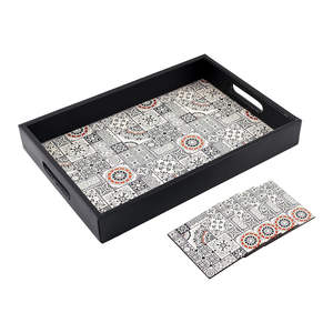 ถาดไม้ดีไซน์ทันสมัยพร้อมสำเนียงโลหะถาดเสิร์ฟสำหรับตกแต่งงานหัตถกรรม - Product Image 2