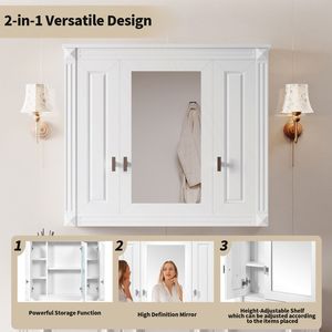 Armadietto da Bagno a Parete con 4 Ripiani e Specchio, Mobiletto Portaoggetti per Toilette, Specchi da Bagno - Product Image 5