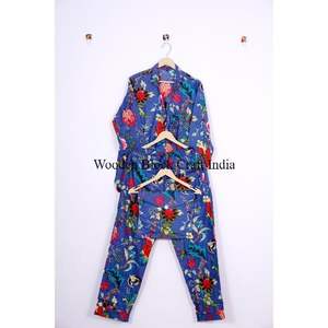 Ensemble pyjama indien 100% coton, imprimé au bloc, pour demoiselle d'honneur, pyjama et chemise à imprimé floral, fabrication artisanale indienne, ensemble pyjama 100% coton pur. - Product Image 5