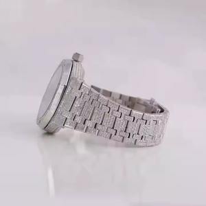 Montre automatique de luxe en moissanite, plaquée or blanc, entièrement sertie de diamants, clarté VVS, cadran barre, pour homme et femme - Product Image 4