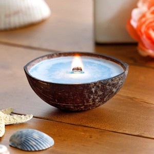 Natural coconut wax <b>candle</b> <b>cheap</b> cost coco shell bowl <b>candles</b> boho rustic table centerpiece - Product Image 1