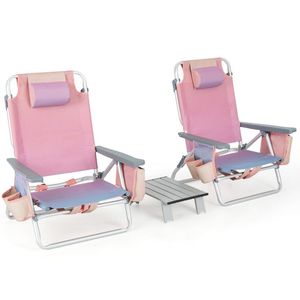 Set Sedia da Spiaggia Pieghevole a 5 Posizioni e Tavolino - 2 Pezzi, per Campeggio, Sdraio da Esterno con Funzioni Regolabili - Product Image 4