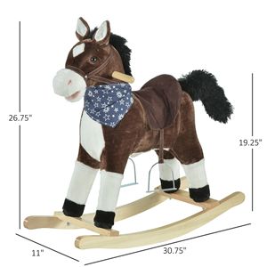 Cavallo a Dondolo in Legno con Suoni Realistici, Giocattolo da Cavalcare in Peluche Stile Cowboy Marrone per Bambini 3-6 Anni, Divertimento del Far West - Product Image 3