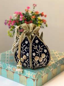 Bolsa de Cordón Bordada con Cuentas, Tipo Potli, para Fiestas, Bodas, Joyería, Cosméticos, Almacenamiento - Product Image 3