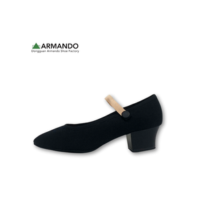 Chaussures de danse pour adultes OEM, en toile, à talon cubain, pour examen de ballet et enseignement, avec bride, noires, pour la pratique, logo personnalisé, faible MOQ - Product Image 3