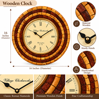 Jam Dinding Kayu Mekanik Buatan Tangan 16 Inci Gaya Bambu Rustic Jam Bulat dengan Dial Angka Romawi untuk Ruang Tamu
