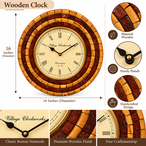Reloj de Pared Mecánico de Madera Hecho a Mano, 16 Pulgadas, Estilo Rústico de Bambú, Reloj Redondo con Esfera de Números Romanos para Sala de Estar - Product Image 5