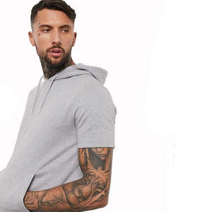 Nouveau design – T-shirt à capuche en molleton à manches courtes pour homme, 100 % coton, avec capuche brodée, motif uni - Product Image 3