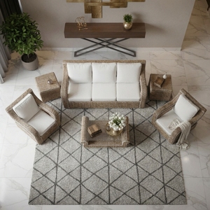 Modern Luxury Natural Wicker Rattan <b>Dining</b> Chair Handwoven Accent <b>Armchair</b> Soft Cushion UV-Resistant Water Resistant Durable - Product Image 2