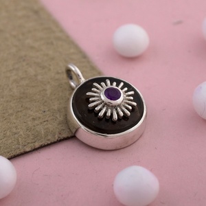 Colgante Clásico de Plata de Ley 925 con Diseño de Sol y Luna, con Amatista y Cuarzo Ahumado, Joyería Fina con Piedras Preciosas, Fabricante de Joyas - Product Image 2